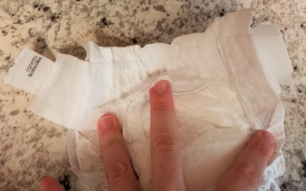 Inside of Huggies Special Delivery diaper review- the pocketed elastic waistband is great for holding in leaks!